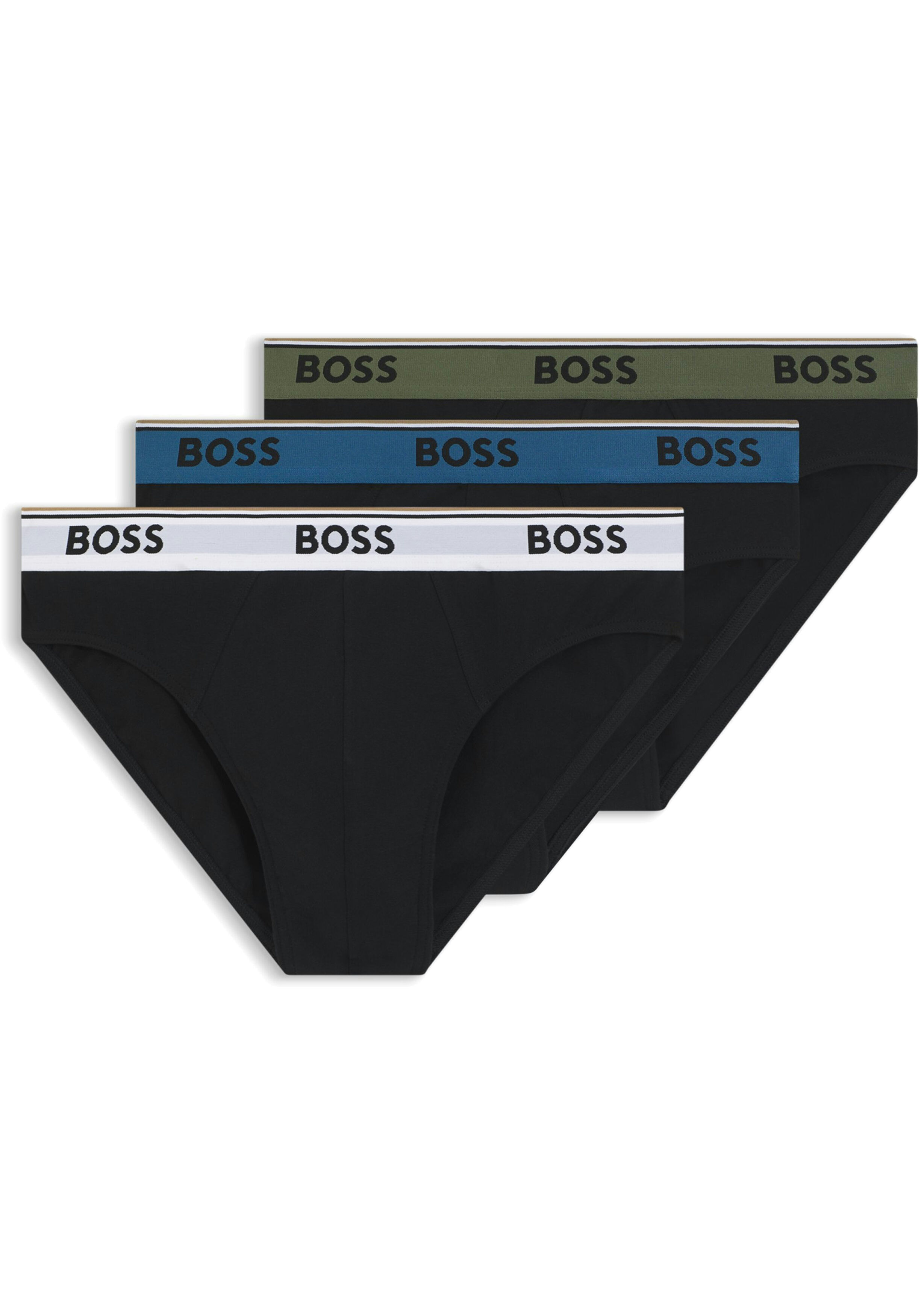 HUGO BOSS Power briefs (3-pack), heren slips, zwart met gekleurde tailleband
